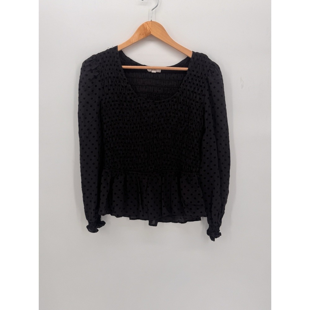 Mine Black Velvet Polka Dot Top Smocked Bodice L/s Sheer Size Med Gothic Witchy